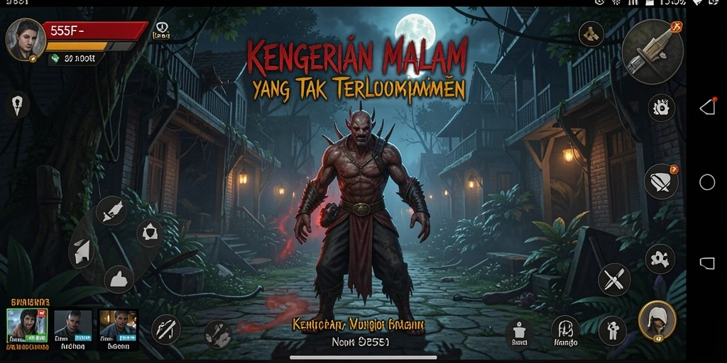 Screenshot gameplay 555F menampilkan suasana horor yang mencekam.