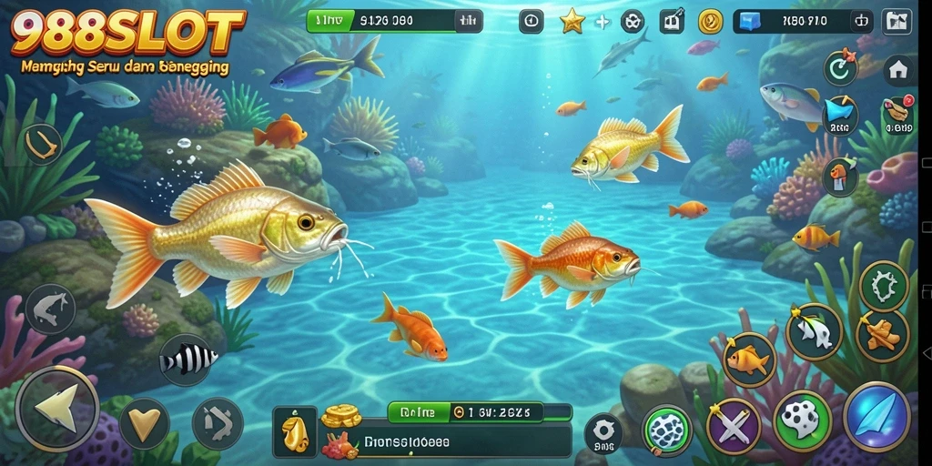 Screenshot gameplay 988SLOT yang menunjukkan aksi memancing yang seru.