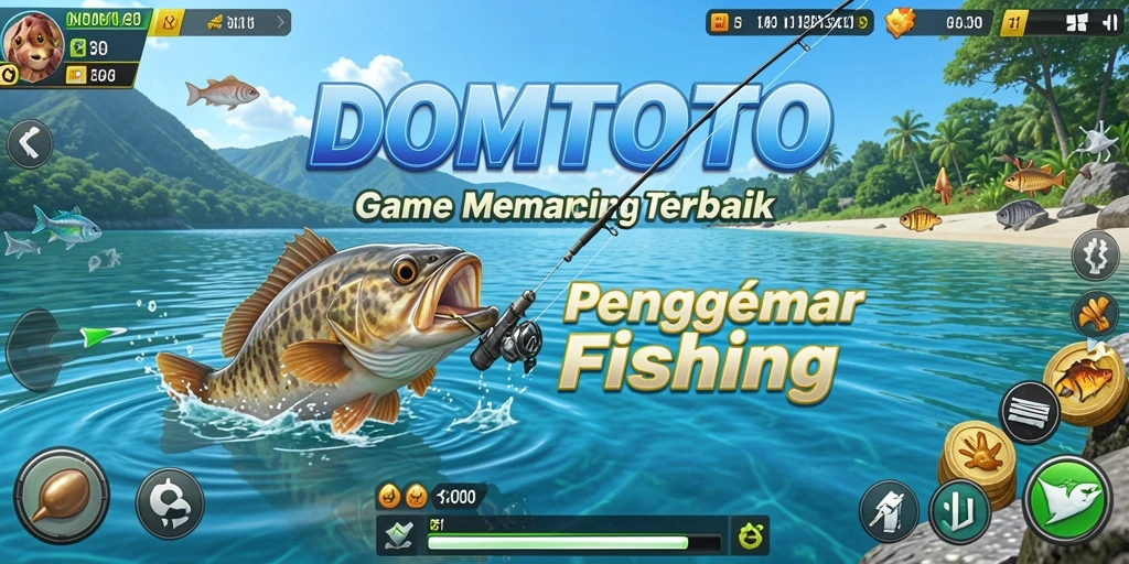 Screenshot gameplay DOMTOTO dengan aksi memancing yang seru dan mendebarkan.