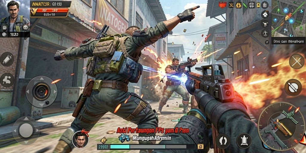 Tampilan gameplay INATOGEL yang penuh aksi FPS.