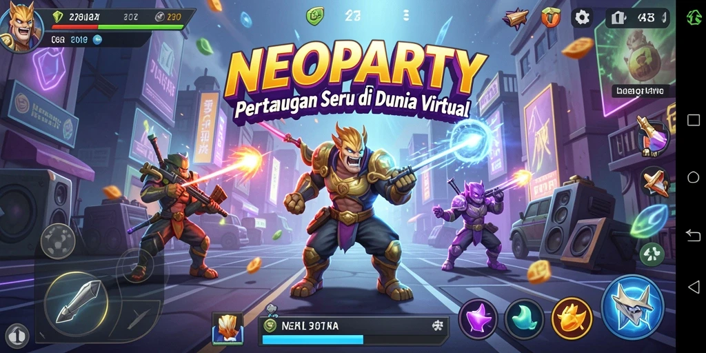 Gameplay seru dari NEOPARTY dengan pertarungan yang intens.