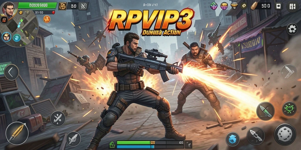 Tampilan seru dari gameplay RPVIP3 dengan pertarungan intens.