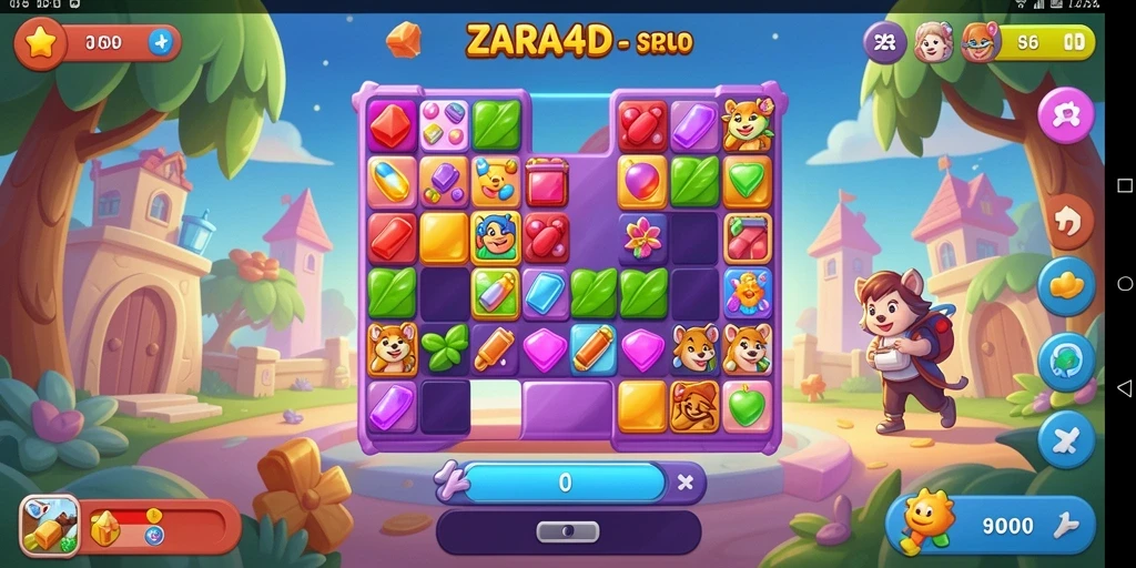 Screenshot gameplay ZARA4D menunjukkan aksi seru Match-3.